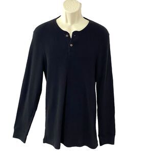 New J Crew Men Large BLACK Henley Pullover Thermal Waffle Preppy Shirt NWT